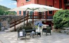 Parasol ogrodowy BATISTA 3×4 m z grafitowego aluminium i tkaniną ecru 
