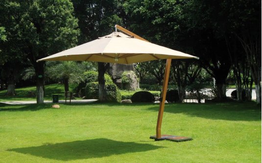 ekskluzywny parasol ogrodowy 3,x3,5 z nogą boczną efekt drewna