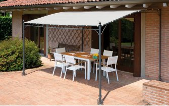 PEARL Pergola przyścienna 3×4 m – stalowa, piaskowa, z tkaniną poliestrową, idealna na taras