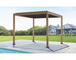 Pergola lamelowa aluminiowa 3×3 m TEXAS z regulacją i odpływem – efekt drewna