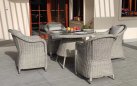 Jasnoszary zestaw stołowy ogrodowy z technorattanu z okrągłm stołem 130 cm i 4 fotele
