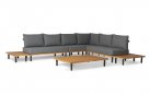 Narożnik aluminiowy ogrodowy z platformą teak KYTSU oparcia antracyt poduszki szare