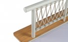 Narożnik aluminiowy ogrodowy z platformą teak KYTSU oparcia jasnoszare poduszki szarobeżowe