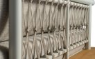 Narożnik aluminiowy ogrodowy z platformą teak KYTSU oparcia jasnoszare poduszki szarobeżowe