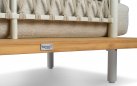 Narożnik aluminiowy ogrodowy z platformą teak KYTSU oparcia jasnoszare poduszki szarobeżowe