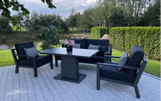 Meble ogrodowe aluminiowe ciemnoszare z podnoszonym stołem TIMBER Life
