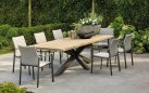 nowoczesny stół z podstawą aluminiową i grubum blatem teak