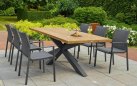 Meble ogrodowe aluminiowo-teakowe biale TIMOR - zestaw stołowy 280 cm z krzesłami primavera