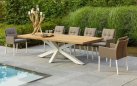 Meble ogrodowe aluminiowo-teakowe biale TIMOR - zestaw stołowy 280 cm z krzesłami primavera