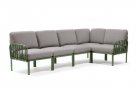 Modułowa sofa narożna komodo nardi z konstrukcją w kolorze agave i poduszkami grigio