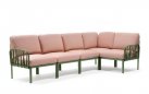 Modułowa sofa narożna komodo nardi z konstrukcją w kolorze agave i poduszkami rosa
