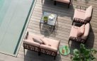 Modułowa sofa narożna komodo nardi z konstrukcją w kolorze tortora i poduszkami rosa