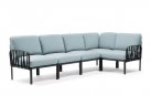 Modułowa sofa narożna komodo nardi z konstrukcją antracyt i poduszkami ghiaccio Sunbrella