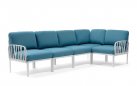Modułowa sofa narożna komodo nardi z konstrukcją biała i poduszkami adriatic Sunbrella