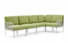 Modułowa sofa narożna komodo nardi z konstrukcją biała i poduszkami avocado Sunbrella