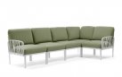 Modułowa sofa narożna komodo nardi z konstrukcją biała i poduszkami canvas Sunbrella
