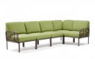 Modułowa sofa narożna komodo nardi z konstrukcją tortora i poduszkami avocado Sunbrella