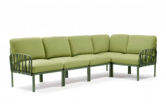 Modułowa sofa narożna komodo nardi z konstrukcją agava i poduszkami avocado Sunbrella