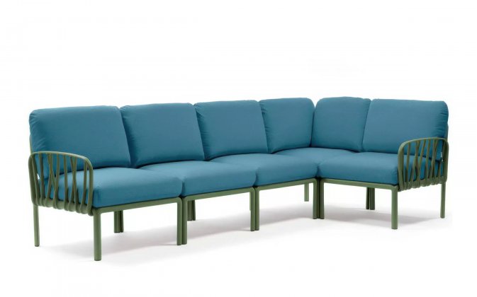 Modułowa sofa narożna komodo nardi z konstrukcją agava i poduszkami adriatic Sunbrella