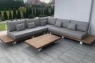 Meble ogrodowe narożnik FITZ - aluminiowe białę platforma teak