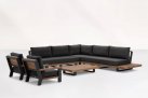 Meble ogrodowe narożnik FITZ - aluminiowe ciemnoszare platforma teak