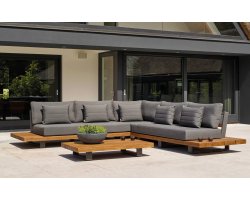 Meble ogrodowe narożnik FITZ - aluminiowe ciemnoszare platforma teak