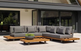 Meble ogrodowe narożnik FITZ - aluminiowe ciemnoszare platforma teak