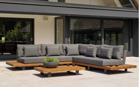 Meble ogrodowe narożnik FITZ - aluminiowe ciemnoszare platforma teak Meble ogrodowe narożnik FITZ - aluminiowe ciemnoszare platforma teak