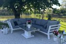Biały narożnik ogrodowy aluminiowy TIMBER LIFE z wysokimi podłokietnikami