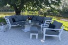 Biały narożnik ogrodowy aluminiowy TIMBER LIFE z wysokimi podłokietnikami