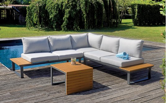 SAINT TROPEZ zestaw ogrodowy narożny aluminium resin wood antracytowy