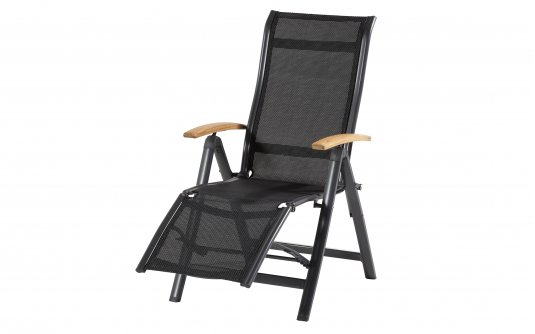 Krzesło ogrodowe ALICE regulowane z podnóżkiem aluminium teak szerokość 63 cm kolor antracytowy Krzesło ogrodowe ALICE regulowane z podnóżkiem aluminium teak szerokość 63 cm kolor antracytowy