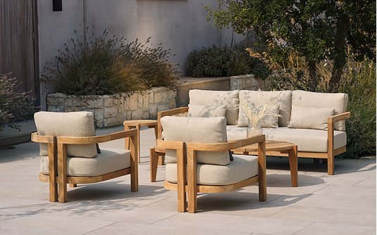 Zestaw ogrodowy lounge MOIRA Hartman teak 5 osobowy sofa 2 fotele 2 stoliki poduszki weatherready 20 Zestaw ogrodowy lounge MOIRA Hartman teak 5 osobowy sofa 2 fotele 2 stoliki poduszki weatherready 20