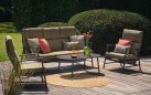 Antracytowy zestaw ogrodowy FLORA Hartman 2 fotele + sofa 3-osobowa, ze stolikiem / oliwkowe poduszki