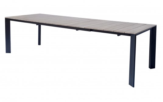 ARENZANO stół ogrodowy aluminiowy 211–276×100 blat efekt drewna nogi antracyt ARENZANO stół ogrodowy aluminiowy 211–276×100 blat efekt drewna nogi antracyt
