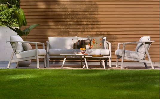 Zestaw ogrodowy RANA aluminium poduszki stoliki sofa 200 cm beżowy