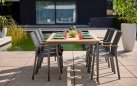 Krzesło ogrodowe LEA aluminium teak podłokietniki sztaplowane szerokość 62 cm antracytowy