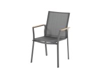 Krzesło ogrodowe LEA aluminium teak podłokietniki sztaplowane szerokość 62 cm antracytowy