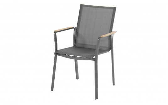 Krzesło ogrodowe LEA aluminium teak podłokietniki sztaplowane szerokość 62 cm antracytowy