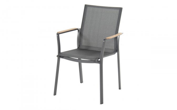 Krzesło ogrodowe LEA aluminium teak podłokietniki sztaplowane szerokość 62 cm antracytowy