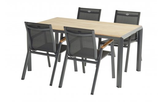 Zestaw stołowy na taras ARUBA stół 160x90 alu-teak 4 fotele Zestaw stołowy na taras ARUBA stół 160x90 alu-teak 4 fotele