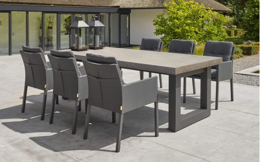 Meble ogrodowe aluminiowe stołowe STELVIO 240 - nogi ciemnoszare - blat ceramiczny i fotele ciemnoszare CARIBEAN