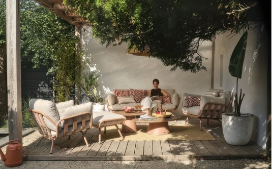 Zestaw ogrodowy TOSCANA aluminium poduszki sofa 3-osobowa stoliki kolor mocha beige