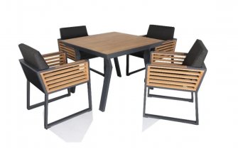 Czteroosobowy komplet stołowy NEW YORK aluminium ciemnoszare teak 