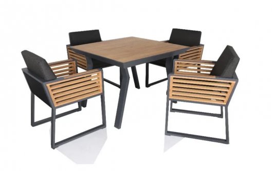 Czteroosobowy komplet stołowy NEW YORK aluminium ciemnoszare teak Czteroosobowy komplet stołowy NEW YORK aluminium ciemnoszare teak
