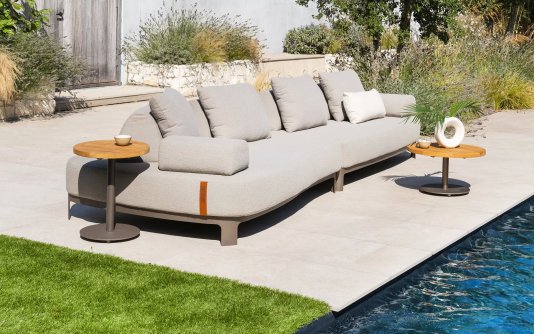 Szeroka sofa ogrodowa wypozcynkowa SANTORINI 4SO obicie tkaniną boucle