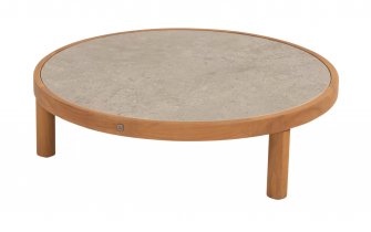 Okrągły stolik kawowy FINN Ø80 z drewna teakowego premium z blatem ceramicznym