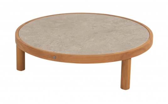 Okrągły stolik kawowy FINN Ø80 z drewna teakowego premium z blatem ceramicznym