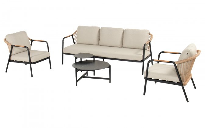 Zestaw ogrodowy NICE aluminium lina poduszki stoliki sofa 195 cm kolor czarny i beżowy