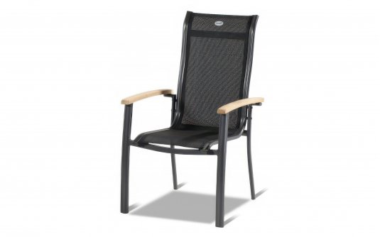 Krzesło ogrodowe ALICE z podłokietnikami teak aluminiowe sztaplowane szer. 62 cm kolor antracyt